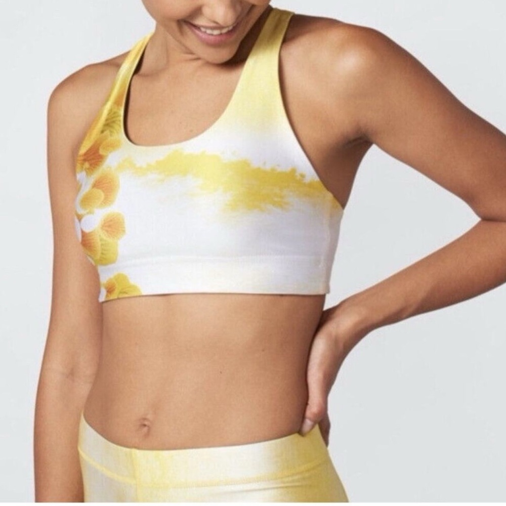 TEREZ Sunshine Yellow Glow Racerback Sports Bra Size M Gorpcore Pilates Yoga USA